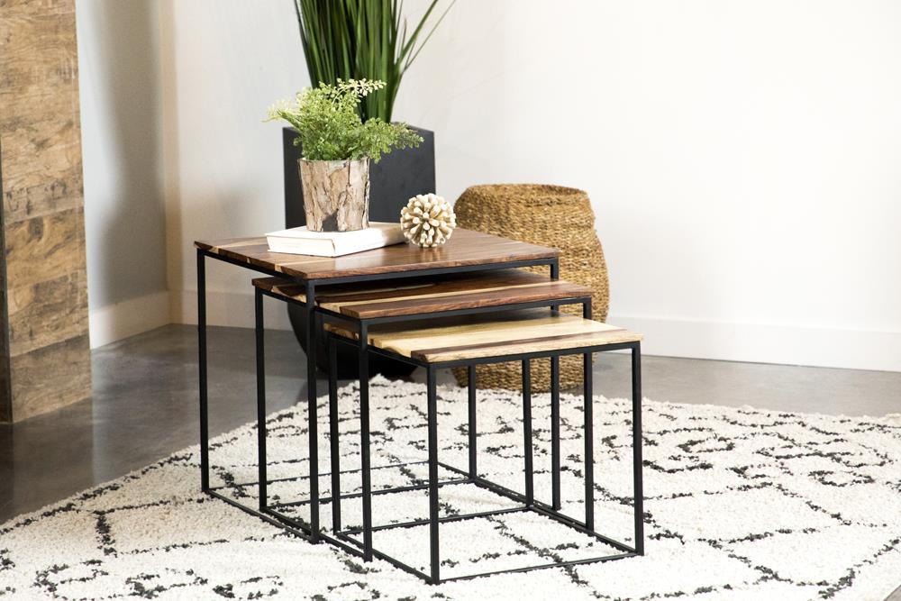 Belcourt Natural and Black 3-Piece Square Nesting Tables by Coaster at Eve Furniture