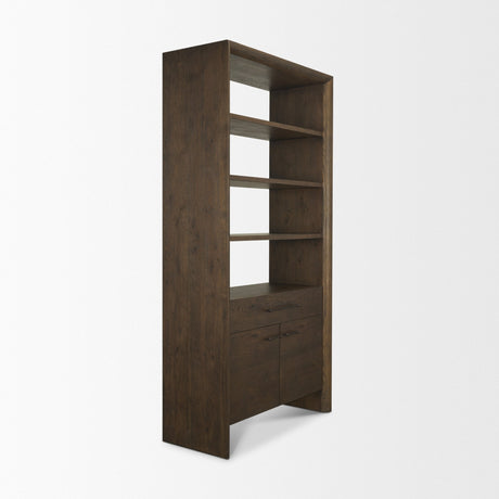 Belford 2-Door Open Dark Brown Oak Wood Shelving Unit by Mercana at Eve Furniture