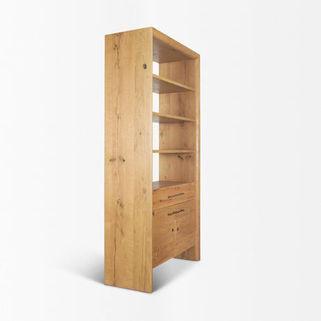 Belford 2-Door Open Light Brown Oak Wood Shelving Unit by Mercana at Eve Furniture