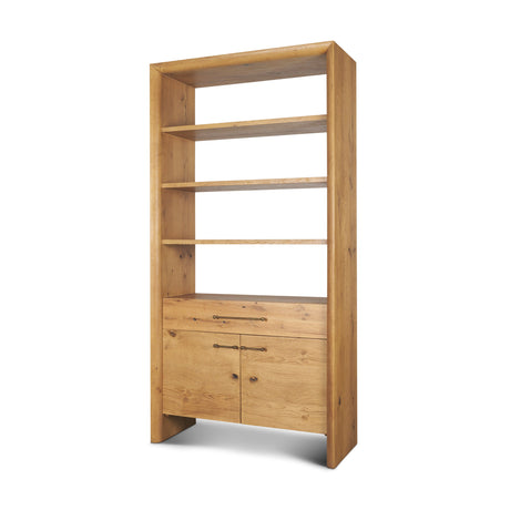 Belford 2-Door Open Light Brown Oak Wood Shelving Unit by Mercana at Eve Furniture