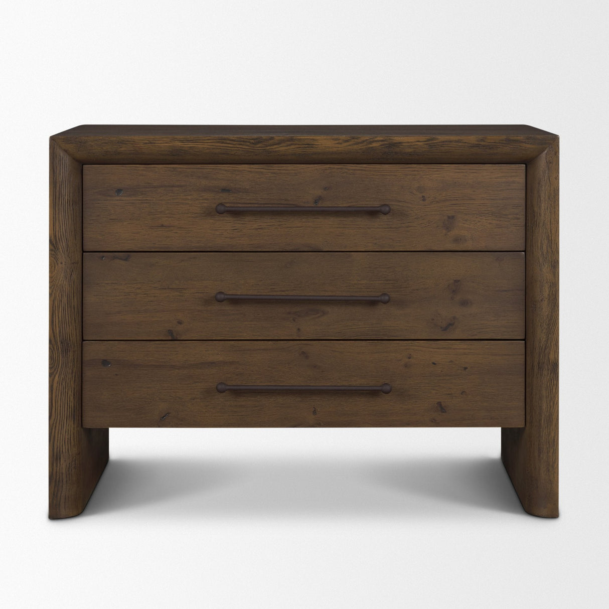 Belford 3-Drawer Dark Brown Oak Wood Closed Nightstand by Mercana at Eve Furniture