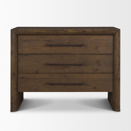 Belford 3-Drawer Dark Brown Oak Wood Closed Nightstand by Mercana at Eve Furniture
