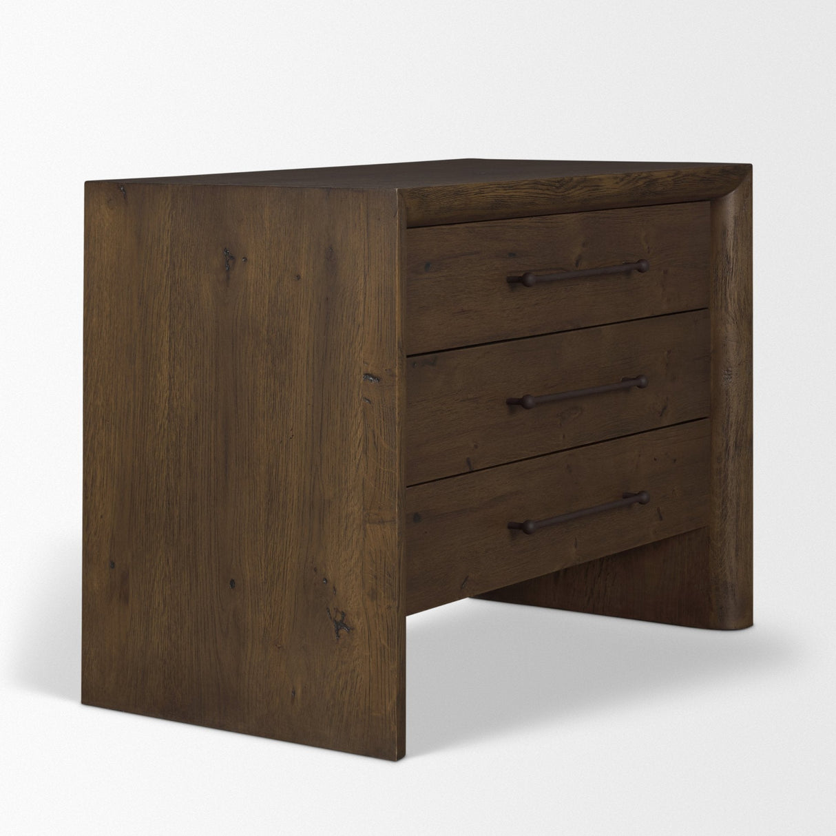 Belford 3-Drawer Dark Brown Oak Wood Closed Nightstand by Mercana at Eve Furniture