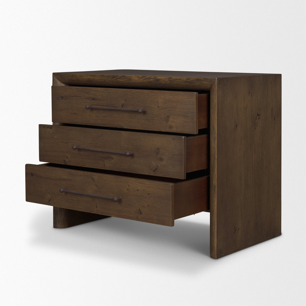 Belford 3-Drawer Dark Brown Oak Wood Closed Nightstand by Mercana at Eve Furniture