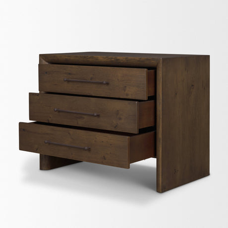 Belford 3-Drawer Dark Brown Oak Wood Closed Nightstand by Mercana at Eve Furniture