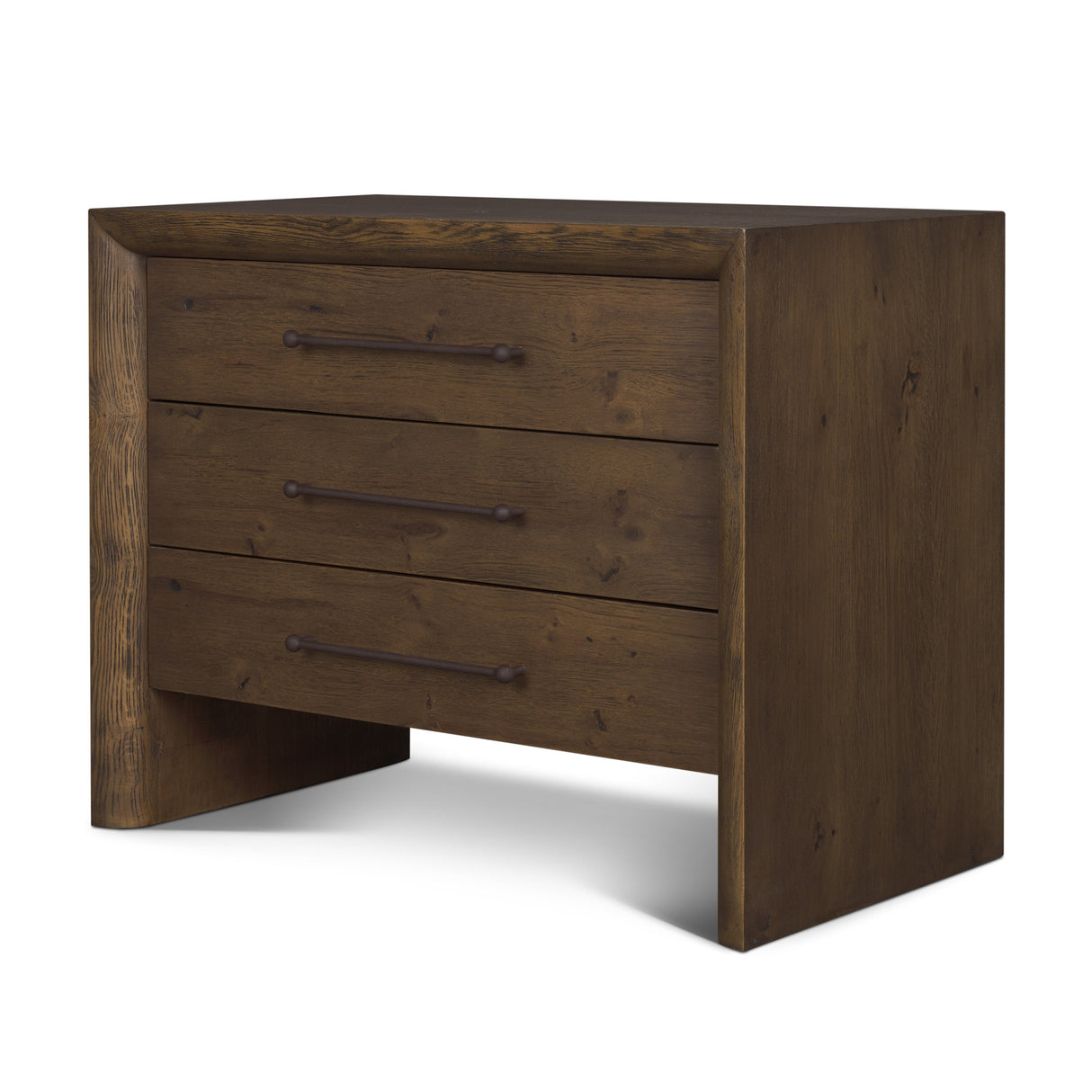 Belford 3-Drawer Dark Brown Oak Wood Closed Nightstand by Mercana at Eve Furniture