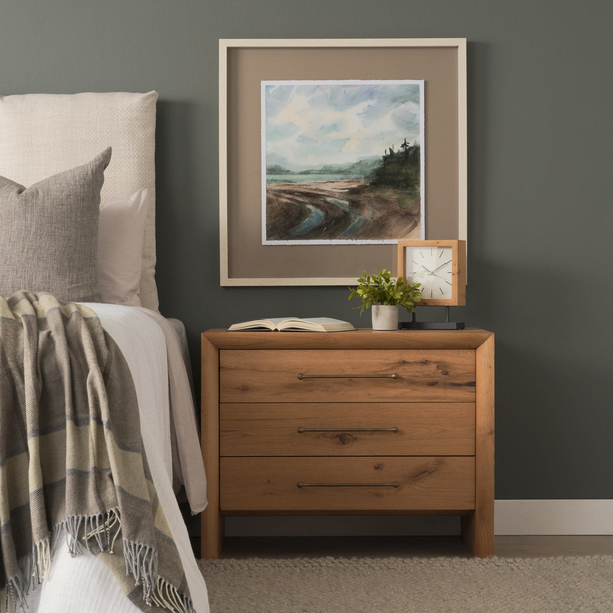 Belford 3-Drawer Light Brown Oak Wood Closed Nightstand by Mercana at Eve Furniture