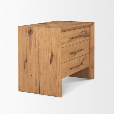 Belford 3-Drawer Light Brown Oak Wood Closed Nightstand by Mercana at Eve Furniture