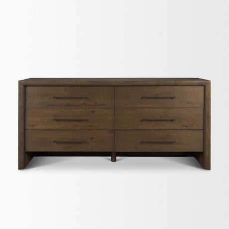Belford 6-Drawer Dark Brown Oak Wood Dresser by Mercana at Eve Furniture