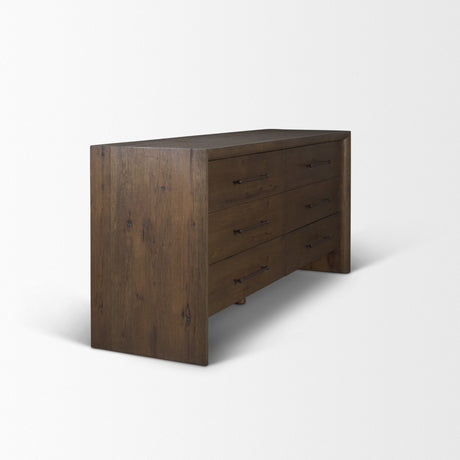 Belford 6-Drawer Dark Brown Oak Wood Dresser by Mercana at Eve Furniture
