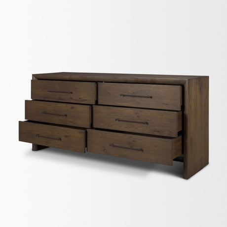 Belford 6-Drawer Dark Brown Oak Wood Dresser by Mercana at Eve Furniture