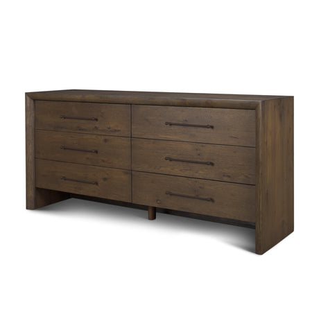 Belford 6-Drawer Dark Brown Oak Wood Dresser by Mercana at Eve Furniture