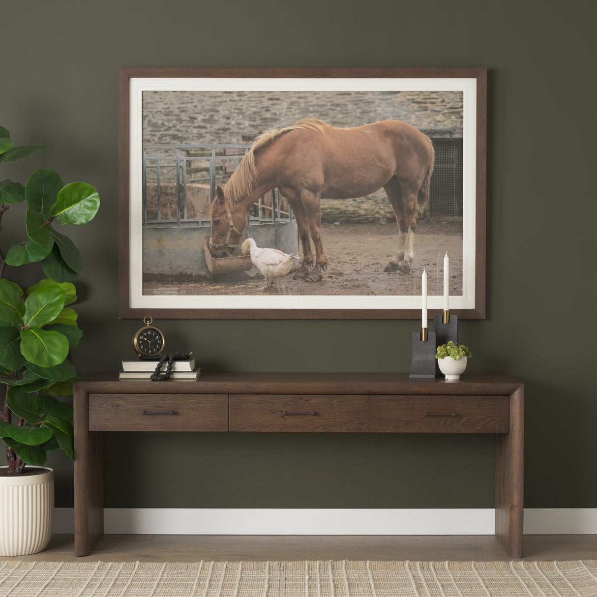 Belford Dark Brown Oak Wood Console Table by Mercana at Eve Furniture