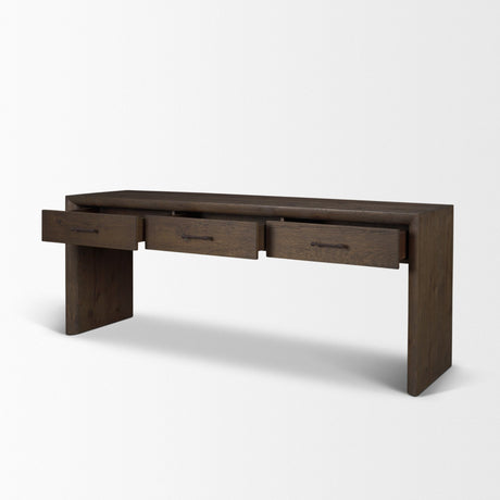 Belford Dark Brown Oak Wood Console Table by Mercana at Eve Furniture