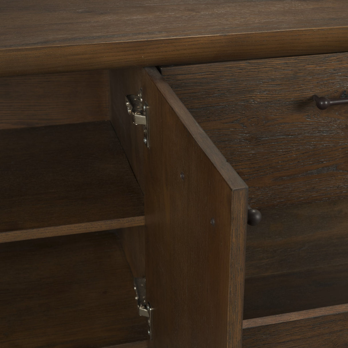 Belford Dark Brown Oak Wood Media Console by Mercana at Eve Furniture