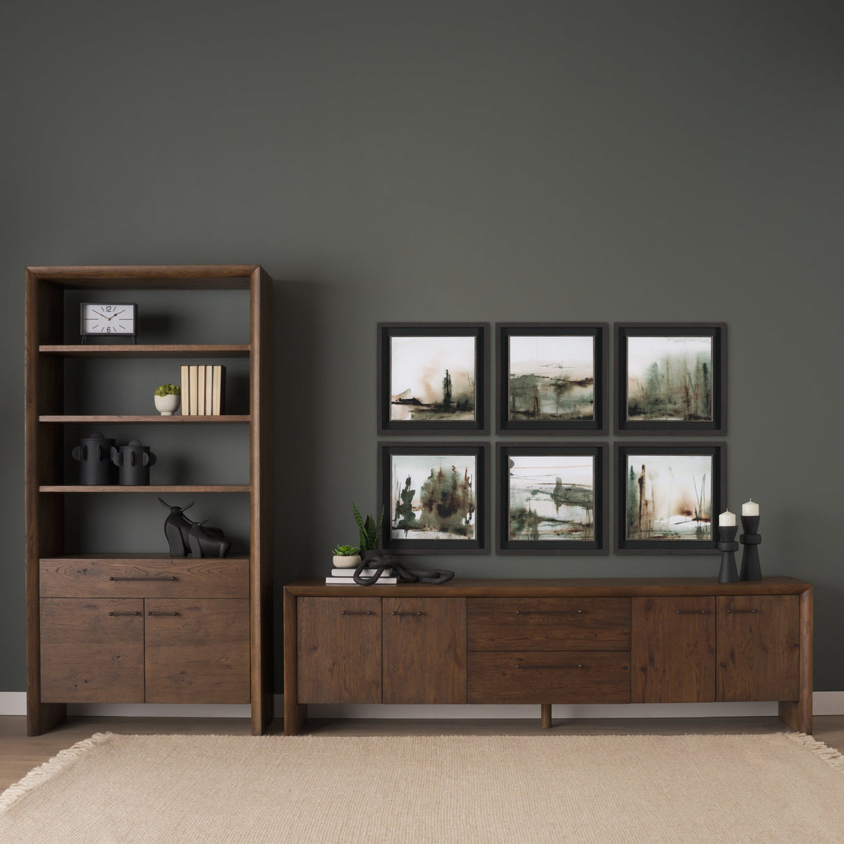 Belford Dark Brown Oak Wood Media Console by Mercana at Eve Furniture