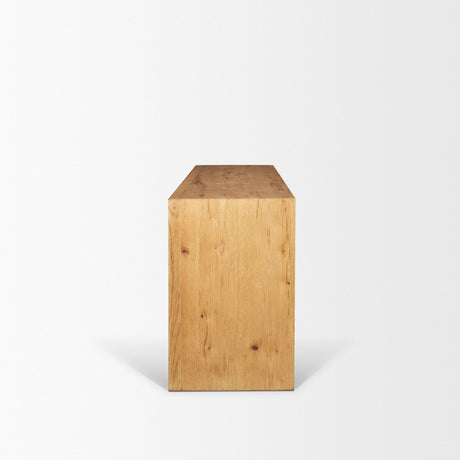 Belford Light Brown Oak Wood Console Table by Mercana at Eve Furniture
