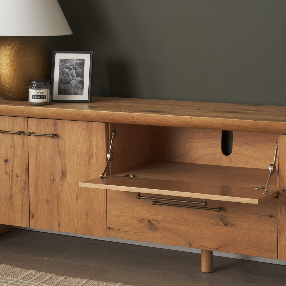Belford Light Brown Oak Wood Media Console by Mercana at Eve Furniture