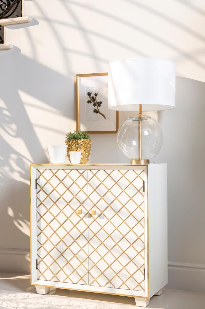 Belinda White/Gold 2-Door Accent Cabinet