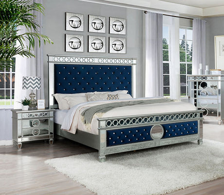 Bella Blue Velvet Queen Bed by New Era Innovations at Eve Furniture
