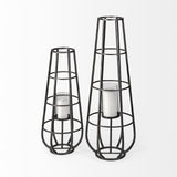 Bella Large Black Metal Cylindrical Cage Candle Holder Lantern by Mercana at Eve Furniture