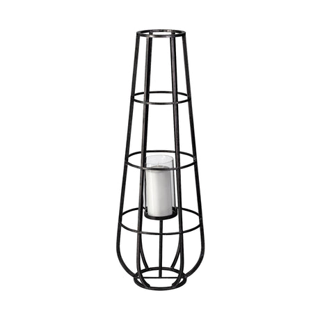 Bella Large Black Metal Cylindrical Cage Candle Holder Lantern by Mercana at Eve Furniture