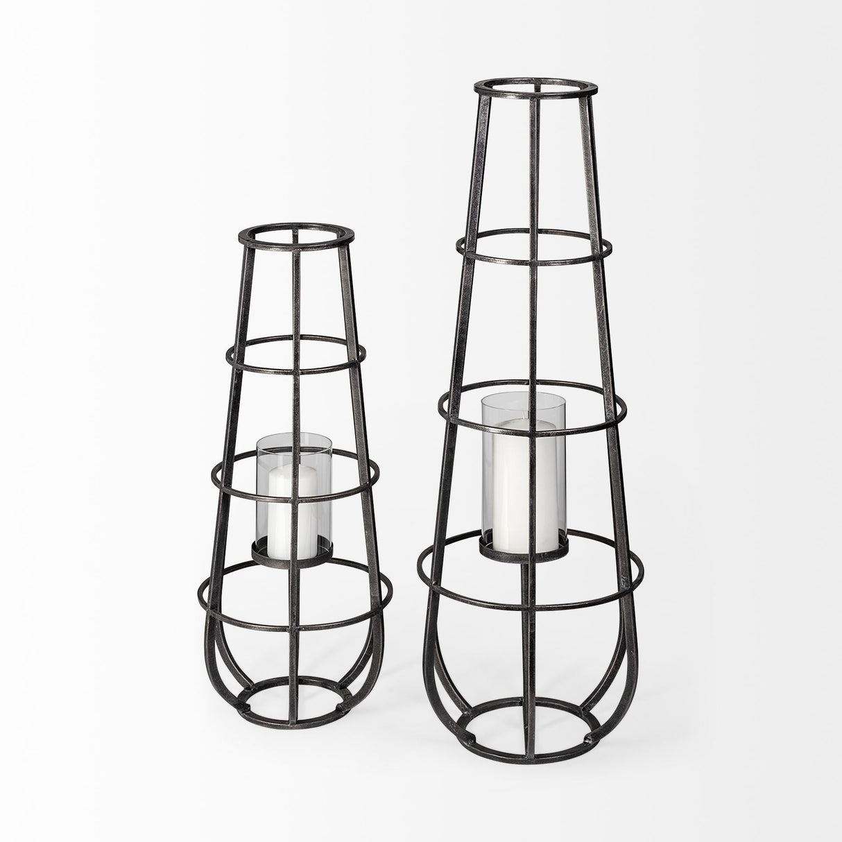 Bella Small Black Metal Cylindrical Cage Candle Holder Lantern by Mercana at Eve Furniture