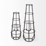 Bella Small Black Metal Cylindrical Cage Candle Holder Lantern by Mercana at Eve Furniture