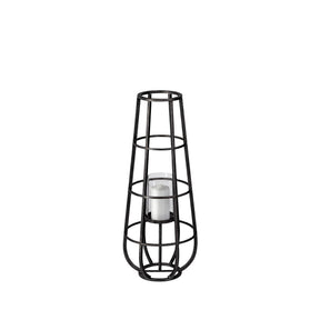 Bella Small Black Metal Cylindrical Cage Candle Holder Lantern by Mercana at Eve Furniture