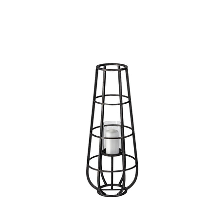 Bella Small Black Metal Cylindrical Cage Candle Holder Lantern by Mercana at Eve Furniture