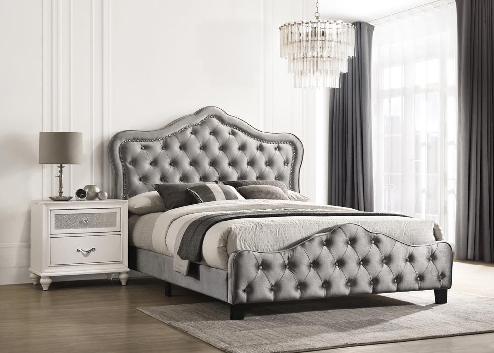 Bella Upholstered Tufted Panel Bed Gray