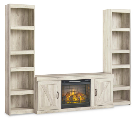 Bellaby Whitewash 3-Piece Entertainment Center with Electric Fireplace by Ashley at Eve Furniture