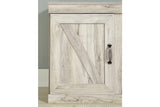 Bellaby Whitewash 4-Piece Entertainment Center with Electric Fireplace by Ashley at Eve Furniture