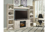Bellaby Whitewash 4-Piece Entertainment Center with Electric Fireplace by Ashley at Eve Furniture