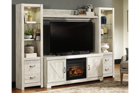 Bellaby Whitewash 4-Piece Entertainment Center with Electric Fireplace by Ashley at Eve Furniture