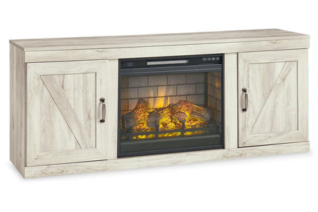 Bellaby Whitewash 4-Piece Entertainment Center with Electric Fireplace by Ashley at Eve Furniture