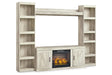Bellaby Whitewash 4-Piece Entertainment Center with Electric Fireplace by Ashley at Eve Furniture