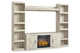 Bellaby Whitewash 4-Piece Entertainment Center with Electric Fireplace by Ashley at Eve Furniture