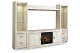 Bellaby Whitewash 4-Piece Entertainment Center with Electric Fireplace by Ashley at Eve Furniture