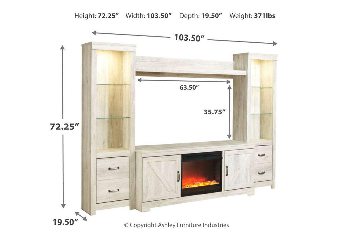 Bellaby Whitewash 4-Piece Entertainment Center with Fireplace by Ashley at Eve Furniture