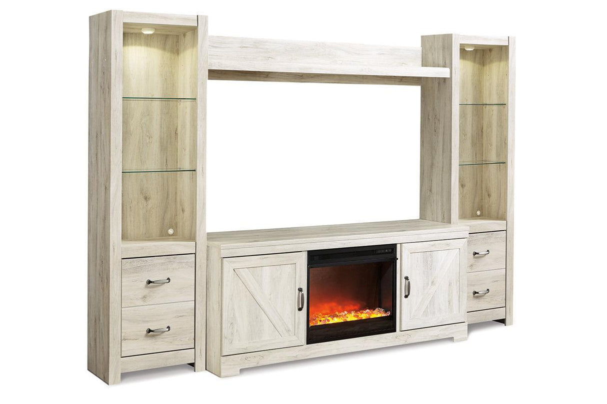 Bellaby Whitewash 4-Piece Entertainment Center with Fireplace by Ashley at Eve Furniture