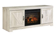 Bellaby Whitewash 63" TV Stand with Electric Fireplace by Ashley at Eve Furniture