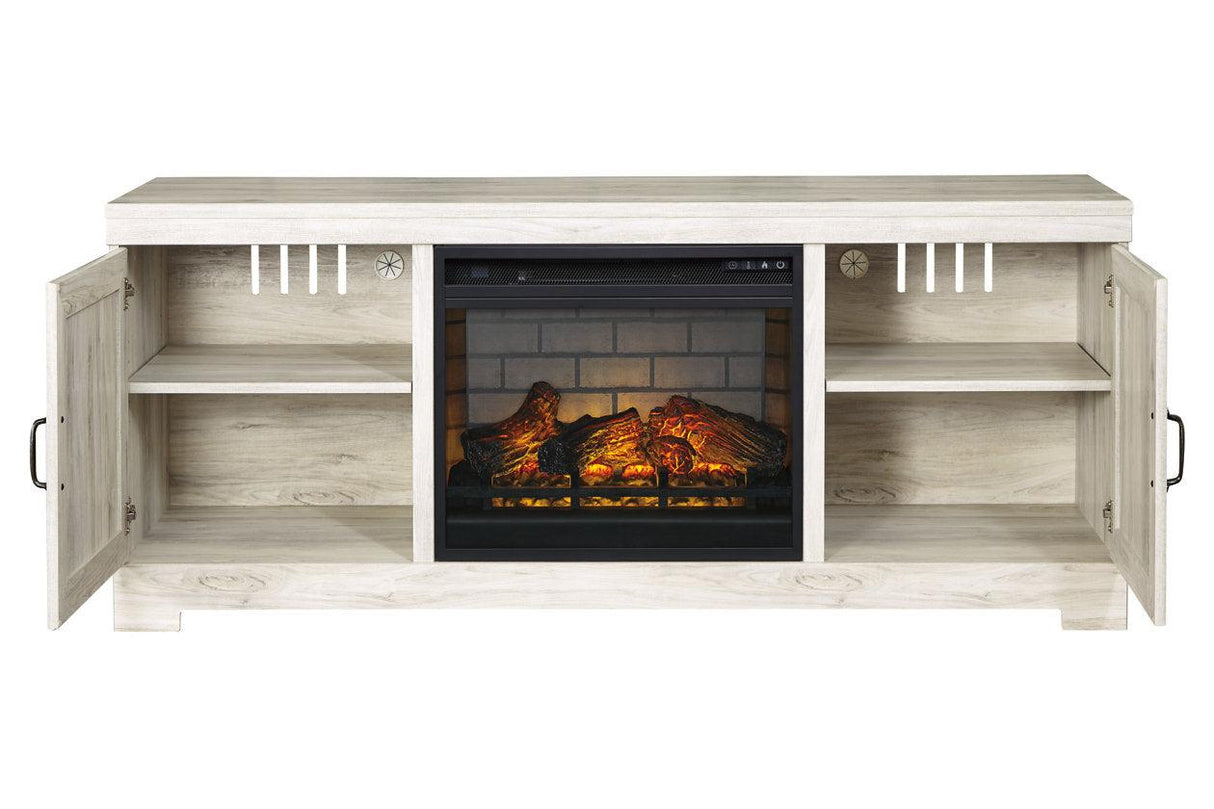 Bellaby Whitewash 63" TV Stand with Electric Fireplace by Ashley at Eve Furniture