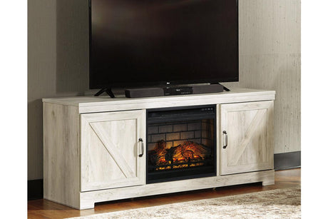 Bellaby Whitewash 63" TV Stand with Electric Fireplace by Ashley at Eve Furniture