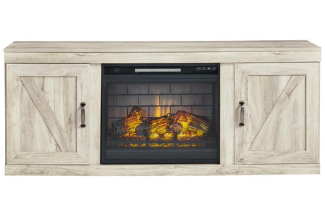 Bellaby Whitewash TV Stand with Electric Fireplace by Ashley at Eve Furniture