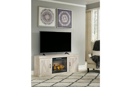 Bellaby Whitewash 4-Piece Entertainment Center with Electric Fireplace by Ashley at Eve Furniture