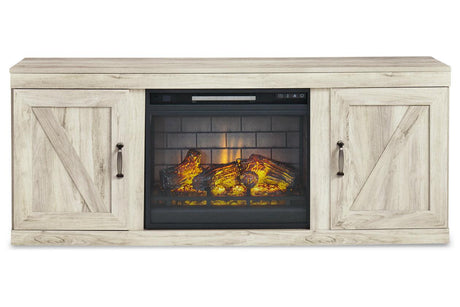 Bellaby Whitewash 4-Piece Entertainment Center with Electric Fireplace by Ashley at Eve Furniture