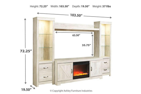 Bellaby Whitewash 4-Piece Entertainment Center with Fireplace by Ashley at Eve Furniture