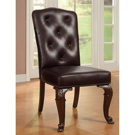 Bellagio Round Brown Cherry Leather 5-Piece Dining Room Set by Furniture of America at Eve Furniture
