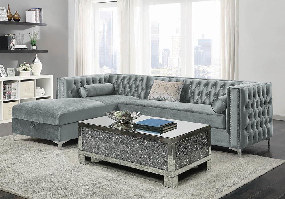 Bellaire Button-Tufted Upholstered Sectional Silver